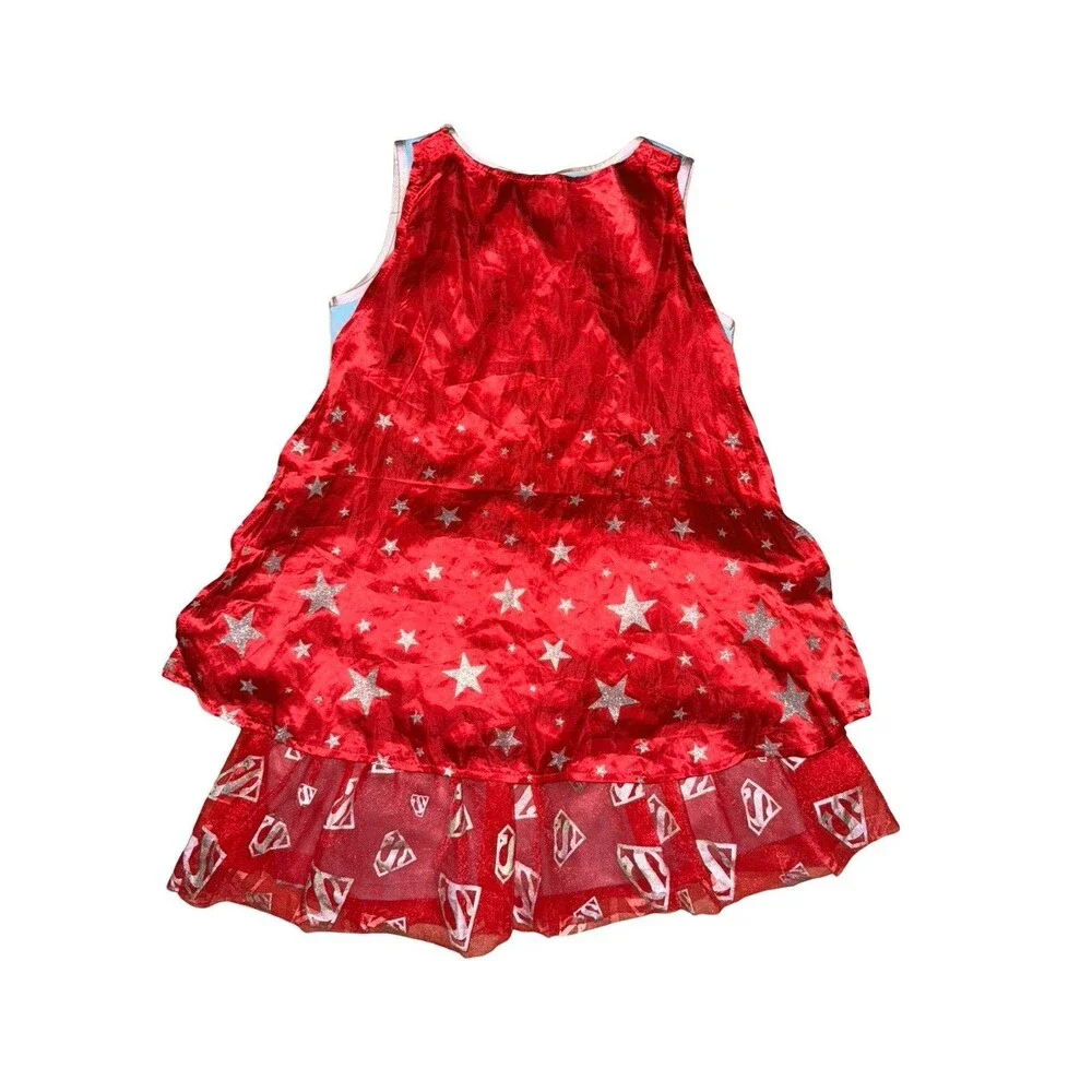 DC Supergirl Costume Dress Girls Sequin Logo Cape Red Blue Size XS New
